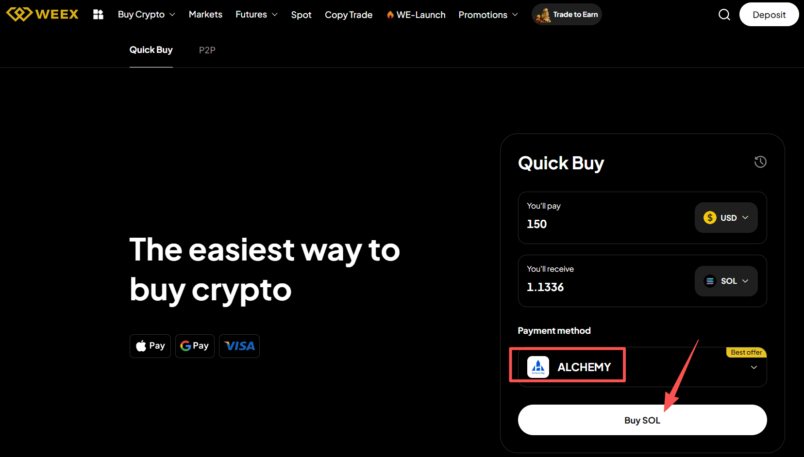 Step3: How to Buy SOL with USD on WEEX OTC? Web Version